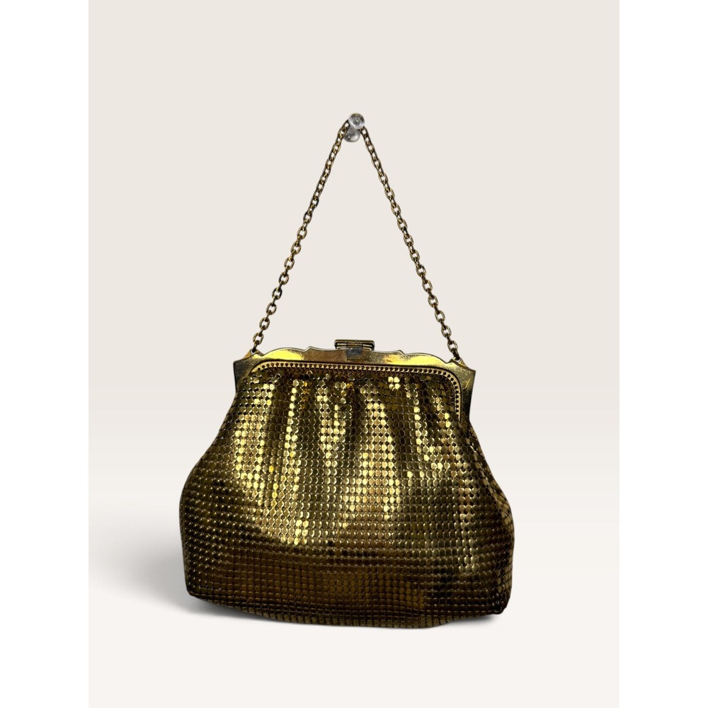 Vintage Whiting & Davis Gold Tone Metal Mesh Coin Purse Wristlet Bag 1950s Glam